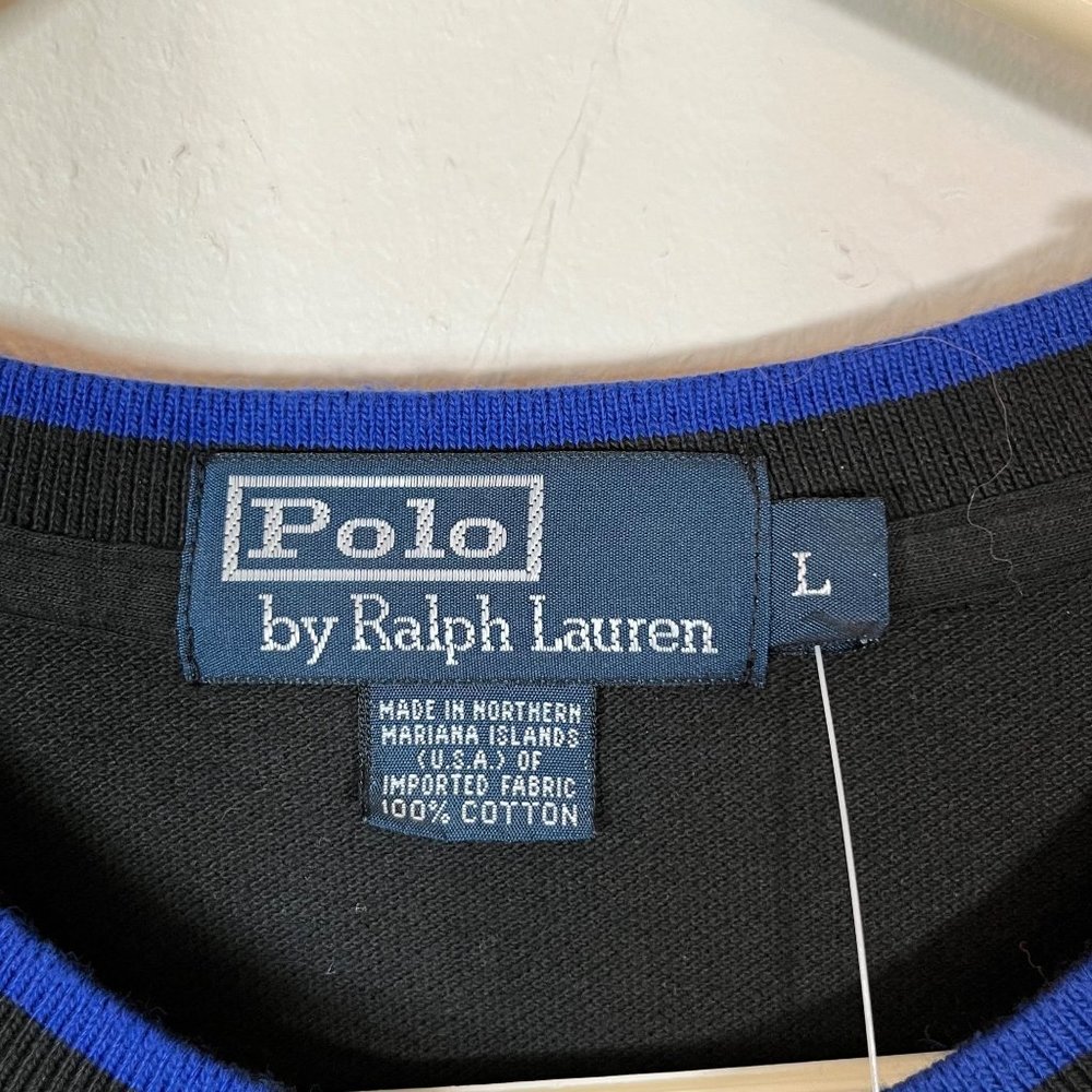 Polo Ralph Lauren Vintage 100% Cotton Shirt Black Large Blue Accent NWT - Picture 4 of 8